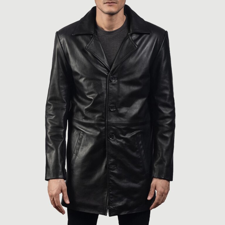 Mens Classmith Black Leather Coat Close Front-5-1718119005652